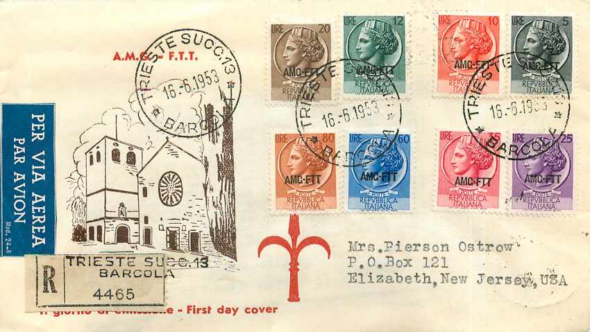 Lettre Cover Italia Italie  AMG FTT FDC  1953