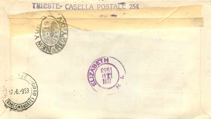 Lettre Cover Italia Italie  AMG FTT FDC  1953 — Rückseite