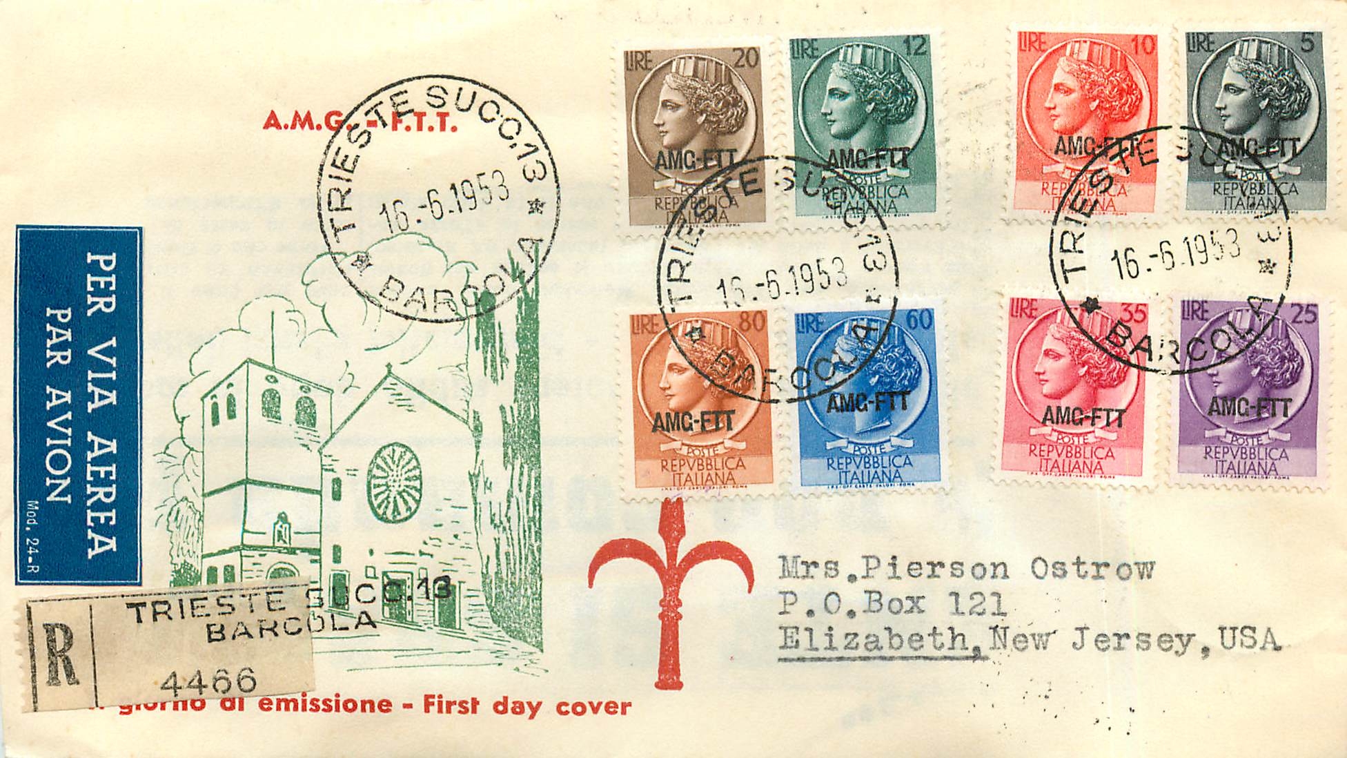 Lettre Cover Italia Italie  AMG FTT FDC  1953