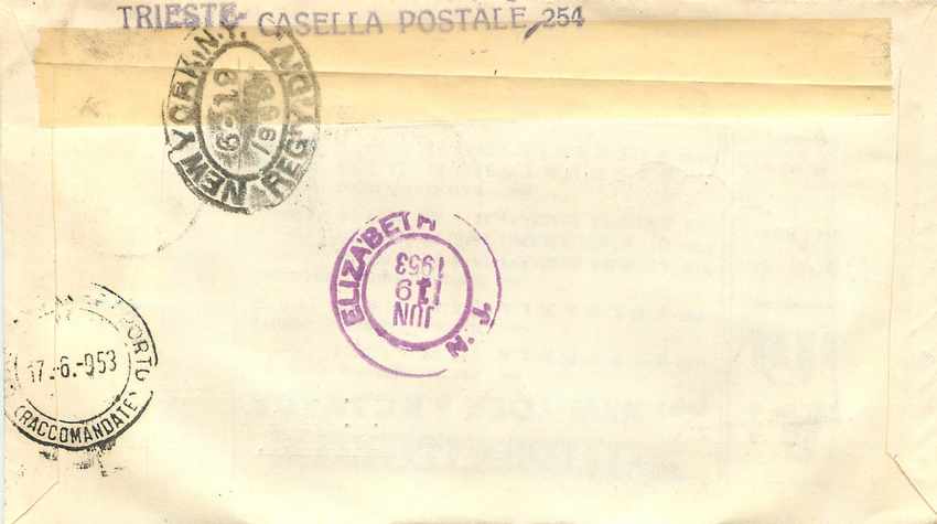 Lettre Cover Italia Italie  AMG FTT FDC  1953 — Rückseite