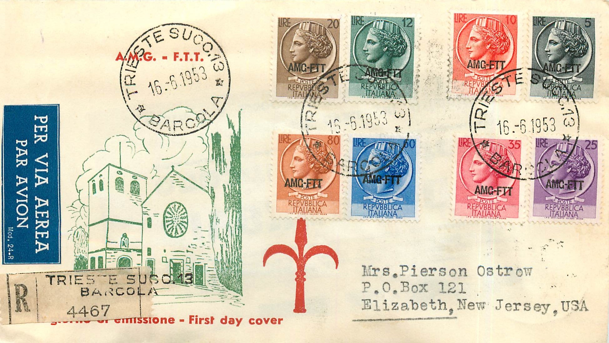 Lettre Cover Italia Italie  AMG FTT FDC  1953