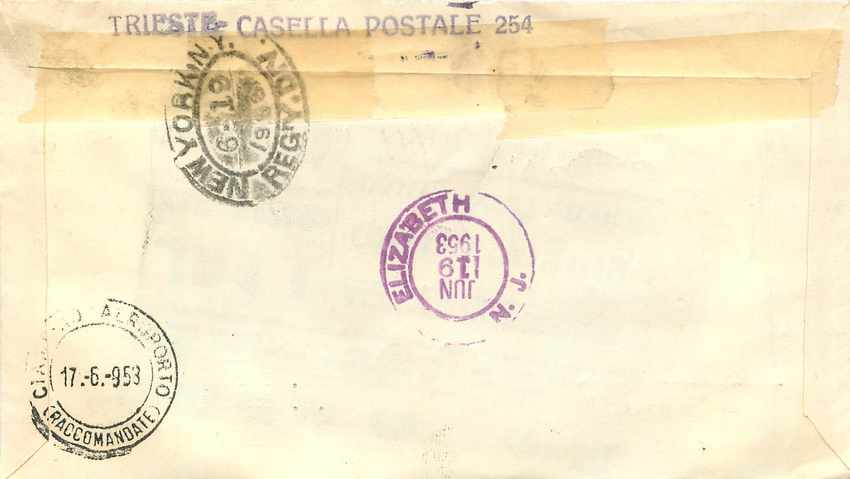 Lettre Cover Italia Italie  AMG FTT FDC  1953 — Rückseite