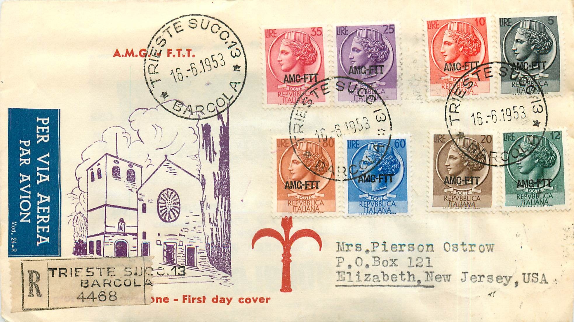 Lettre Cover Italia Italie  AMG FTT FDC  1953