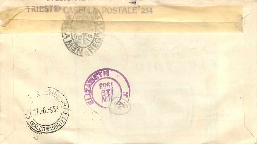 Lettre Cover Italia Italie  AMG FTT FDC  1953 — Rückseite