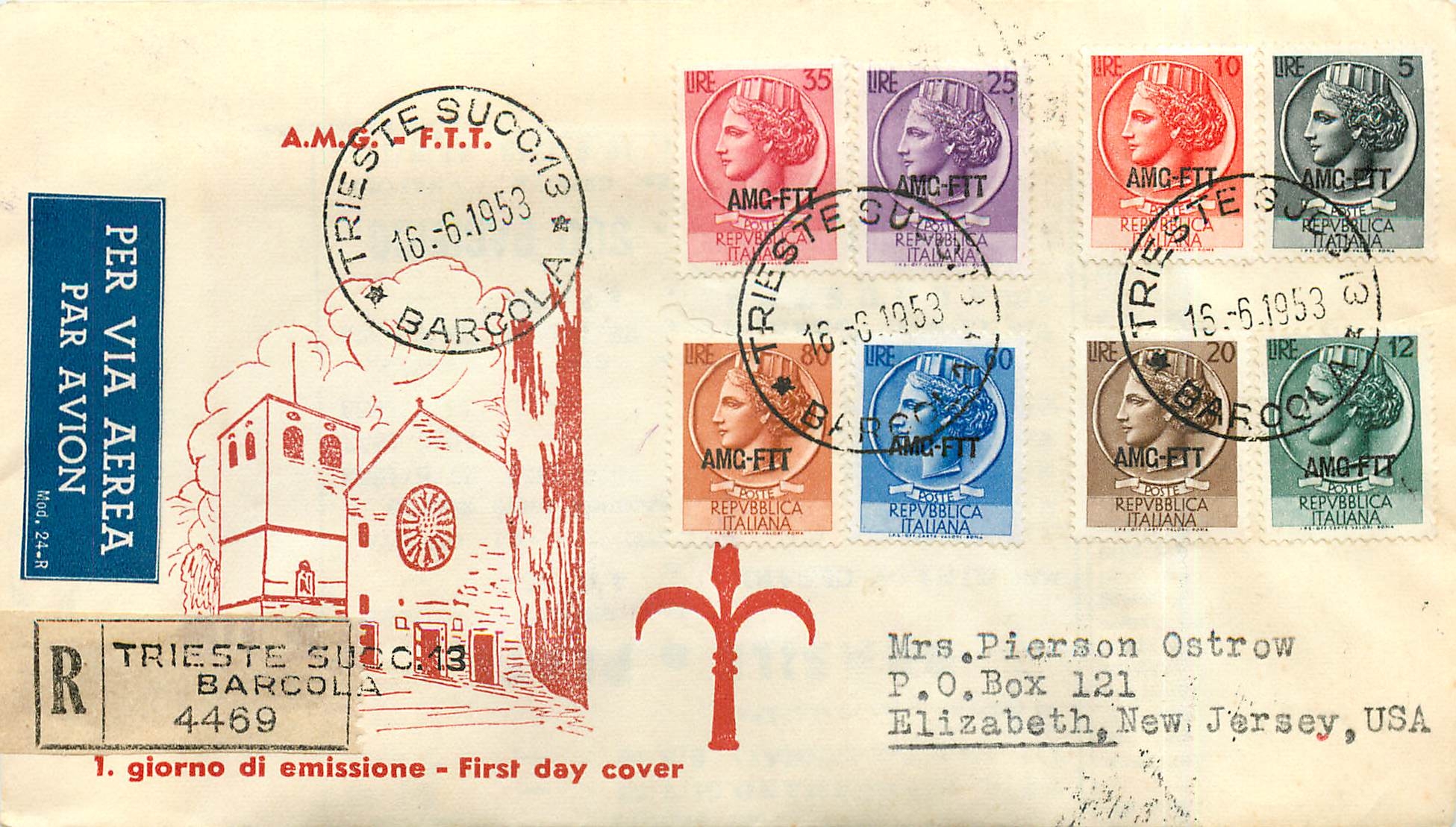 Lettre Cover Italia Italie  AMG FTT FDC  1953