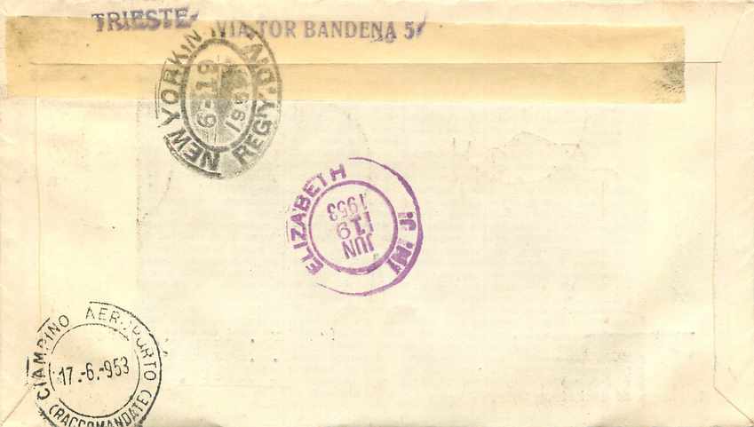 Lettre Cover Italia Italie  AMG FTT FDC  1953 — Rückseite