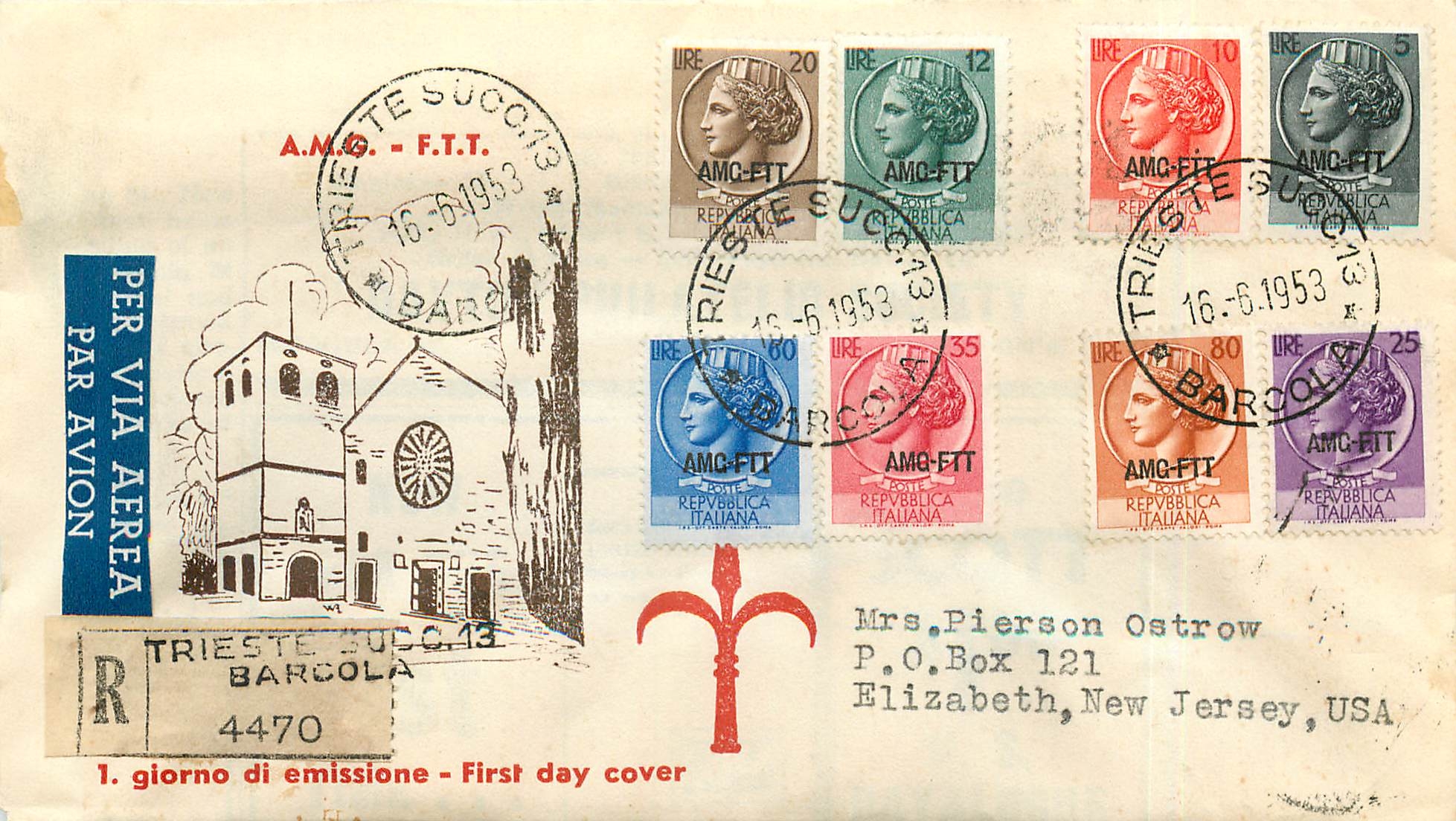 Lettre Cover Italia Italie  AMG FTT FDC  1953