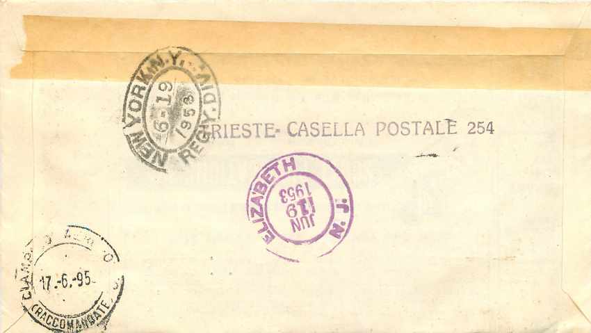 Lettre Cover Italia Italie  AMG FTT FDC  1953 — Rückseite