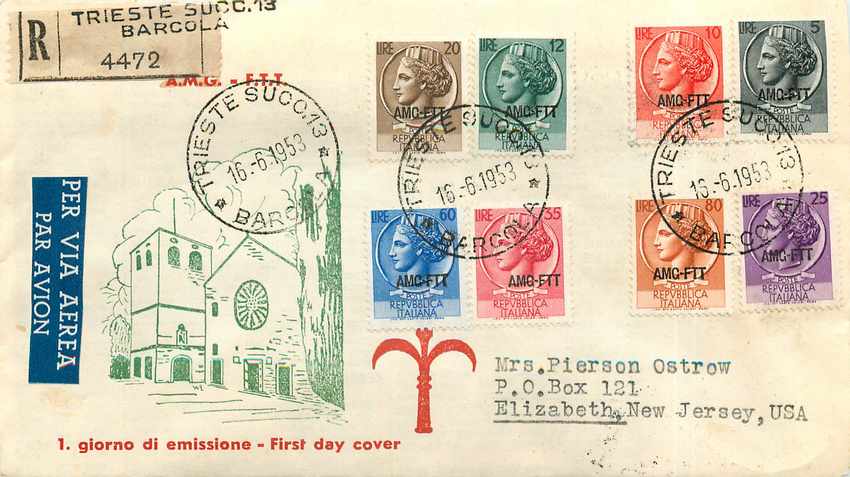 Lettre Cover Italia Italie  AMG FTT FDC  1953