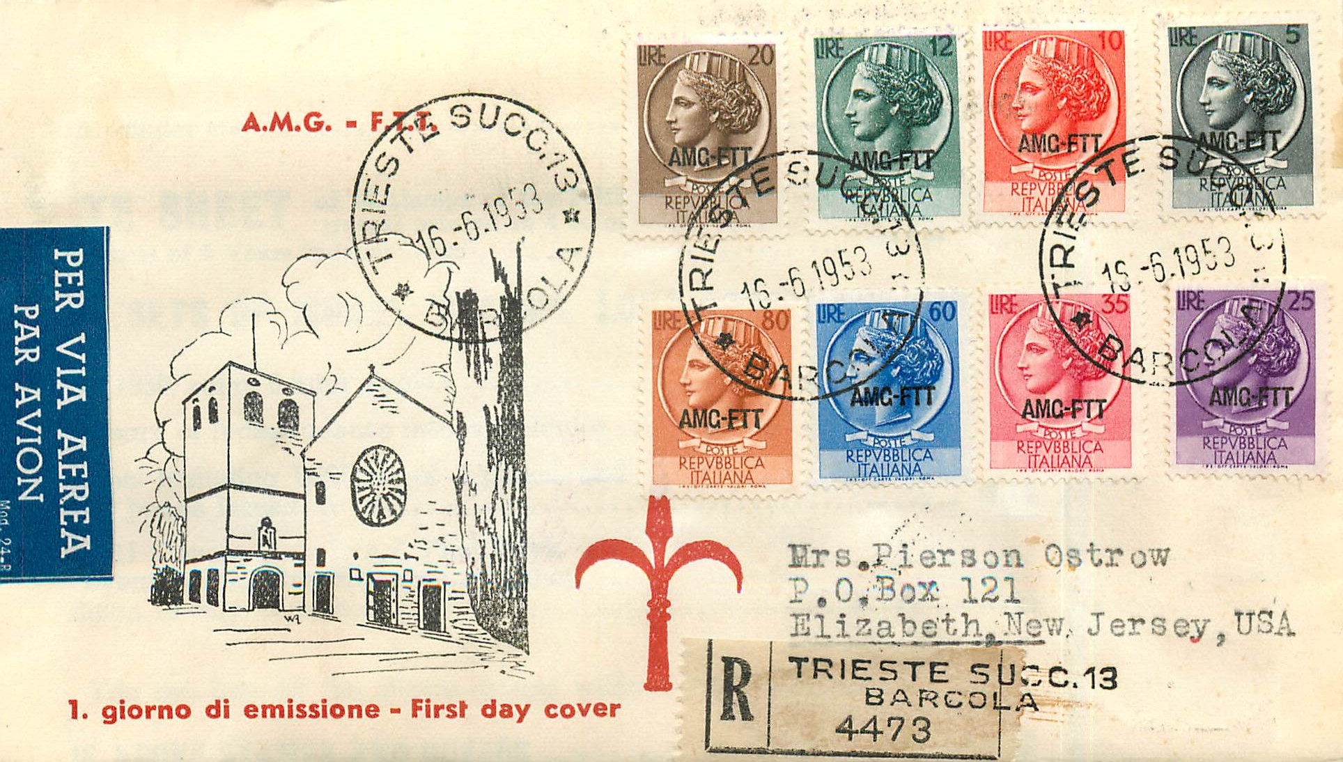 Lettre Cover Italia Italie  AMG FTT FDC  1953