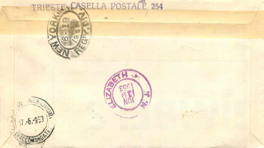Lettre Cover Italia Italie  AMG FTT FDC  1953 — Rückseite