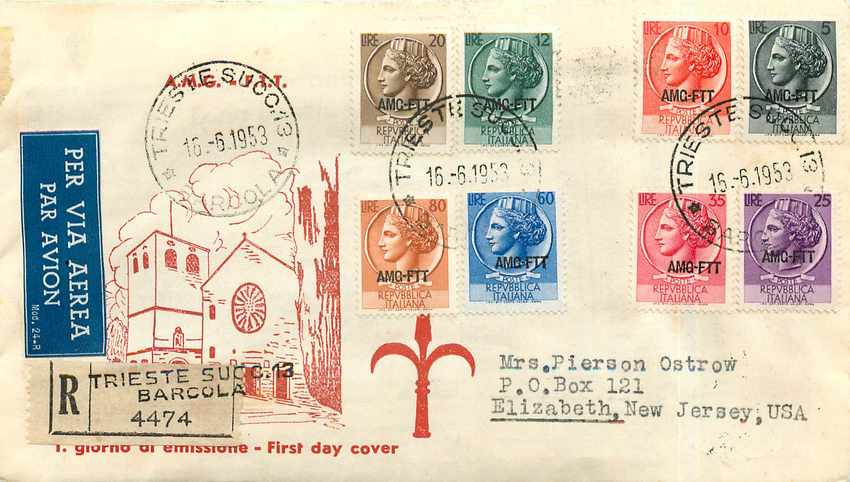Lettre Cover Italia Italie  AMG FTT FDC  1953