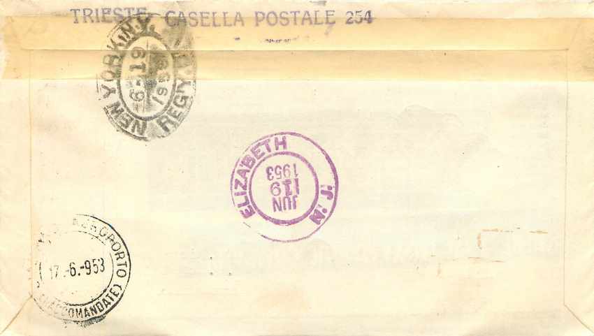Lettre Cover Italia Italie  AMG FTT FDC  1953 — Rückseite