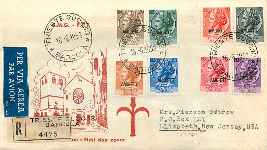 Lettre Cover Italia Italie  AMG FTT FDC  1953