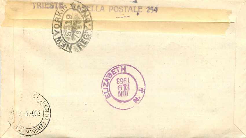 Lettre Cover Italia Italie  AMG FTT FDC  1953 — Rückseite