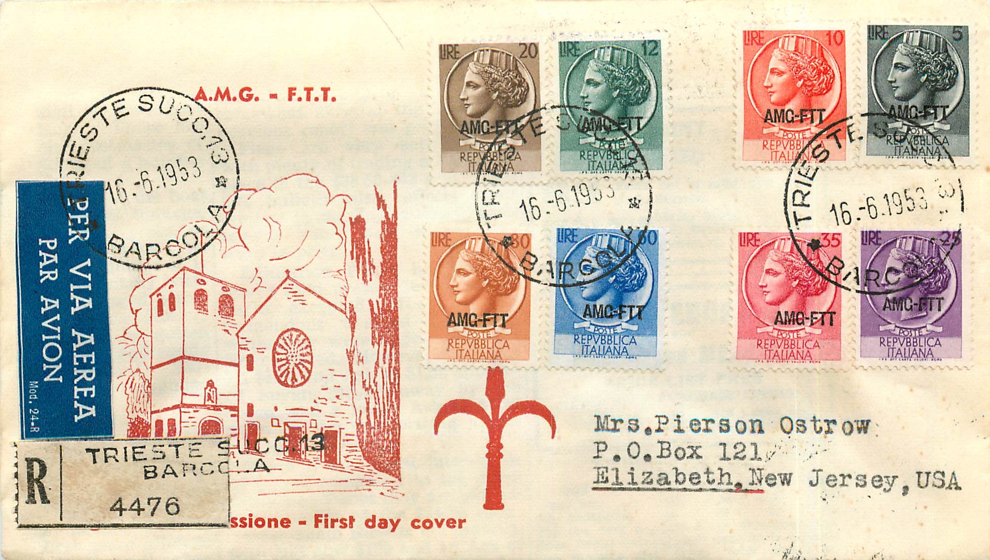 Lettre Cover Italia Italie  AMG FTT FDC  1953