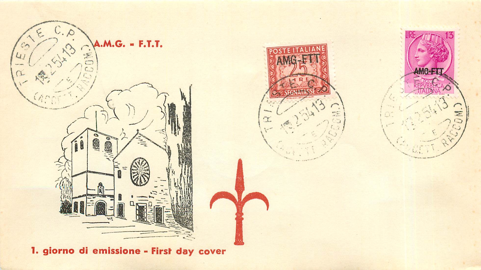 Lettre Cover Italia Italie  AMG FTT 1954