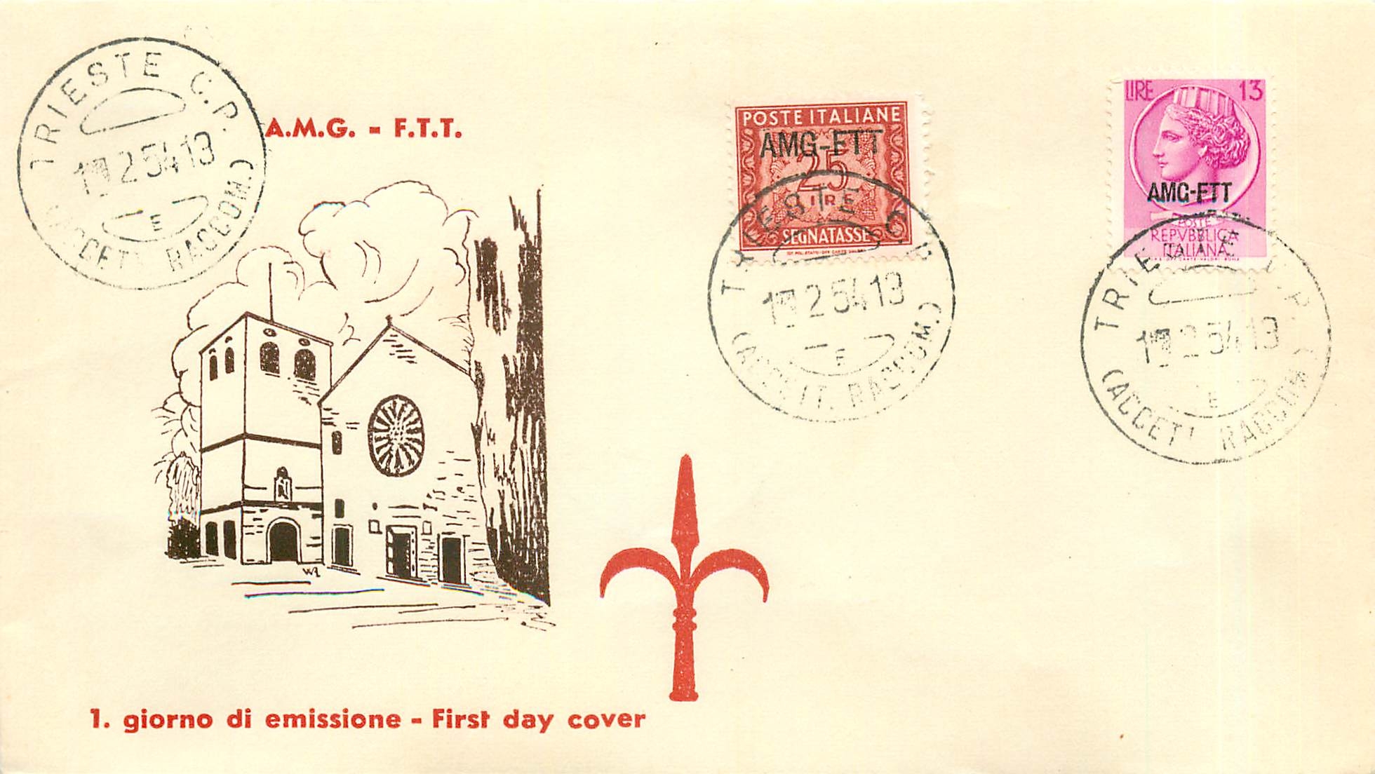 Lettre Cover Italia Italie  AMG FTT 1954