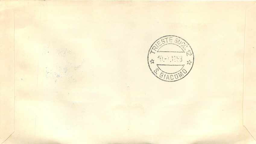 Trieste — 1er jour d'émission de la Fiera di Trieste — A.M.G. - F.T.T. et timbre 10 lire — Achterkant