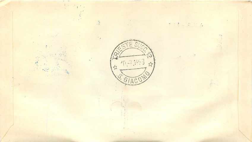 Lettre Cover Italia Italie  AMG FTT Fiera di Trieste 1953 Avion Aviation Phare Yacht Bateau — Rückseite