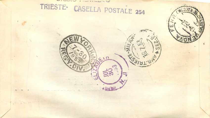Trieste — Première Journée d'Émission — Exposition Agricole de Rome 1953 — Éditeur E.A. Roma 53 — Rückseite