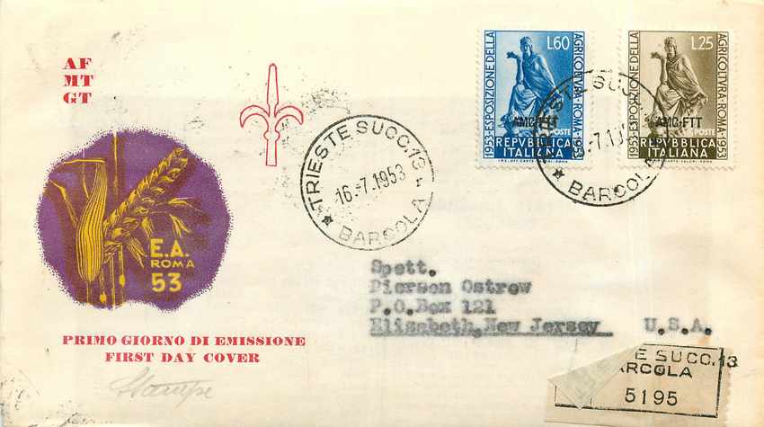 Exposition de Rome 1953 — Première Journée d'Émission — Trieste, Italie