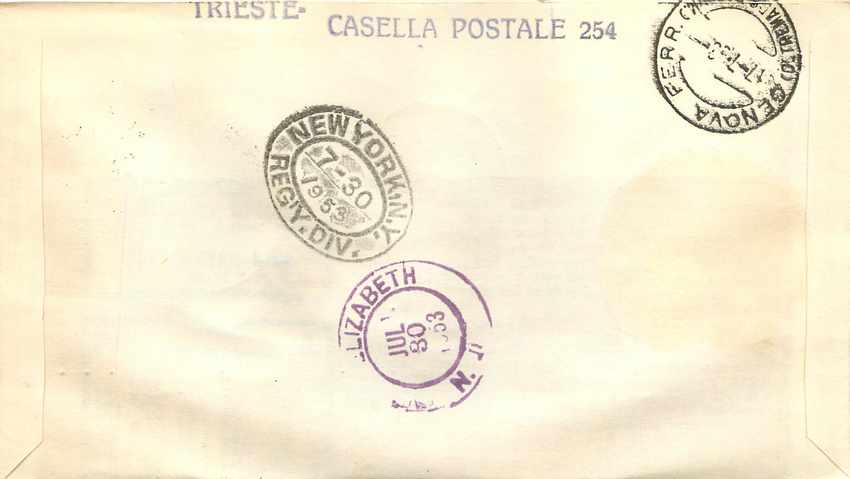 Exposition agricole de Rome 1953 — Première journée d'émission — Trieste, Italie — Rückseite
