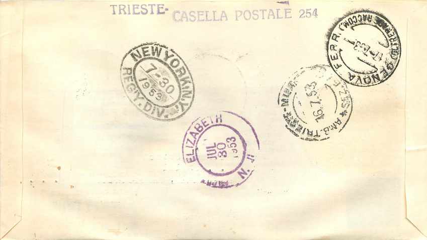 Lettre Cover Italia Italie  AMG FTT 1953 Agriculture  FDC — Rückseite