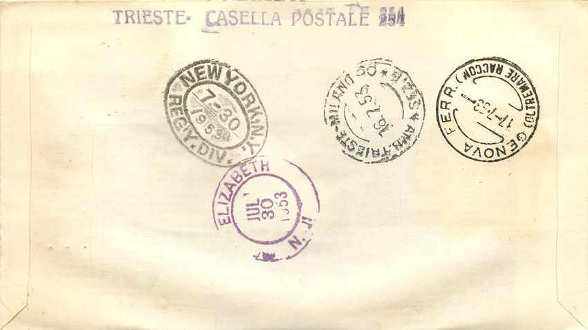 Lettre Cover Italia Italie  AMG FTT 1953 Agriculture  FDC — Rückseite