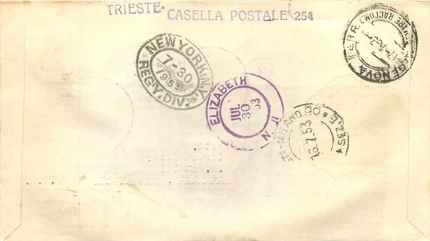 Trieste — Exposition de l'Agriculture italienne — 1er jour d'émission 16.7.1953 — éditeur E.A. Roma, n° 53 — Rückseite