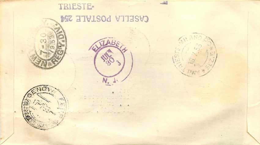 Trieste - Erster Tag der Ausgabe - italienische Landwirtschaftsstempel 1953 — Verlag E.A. Roma, Seriennummer 53 — Rückseite
