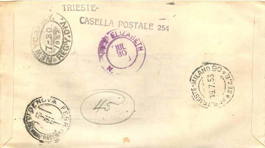 Trieste — Erster Tag der Ausgabe 1953 — Verlag AFMT GT — Rückseite