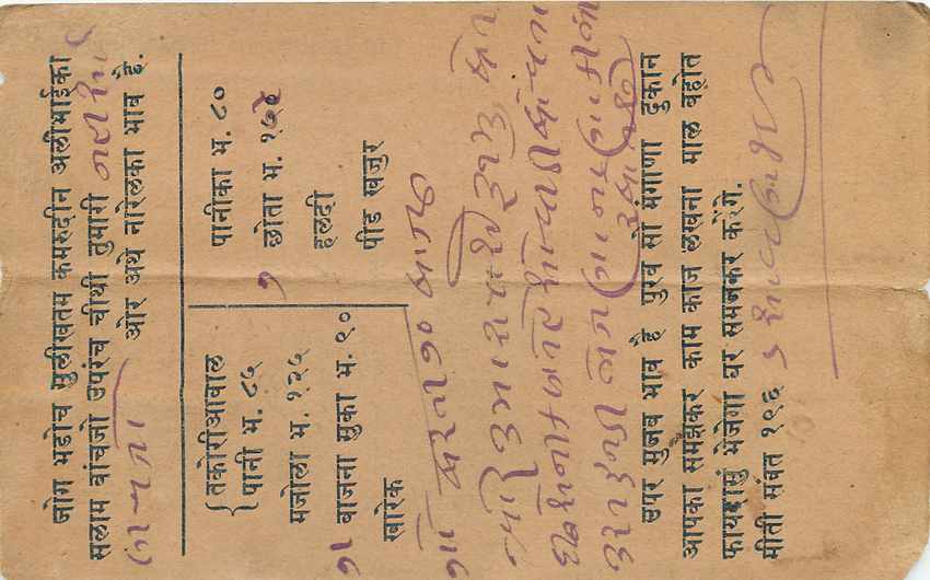 Inde India  Entier Postal Stationary  — Verso