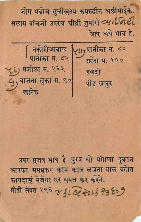Inde India  Entier Postal Stationary  — Rückseite