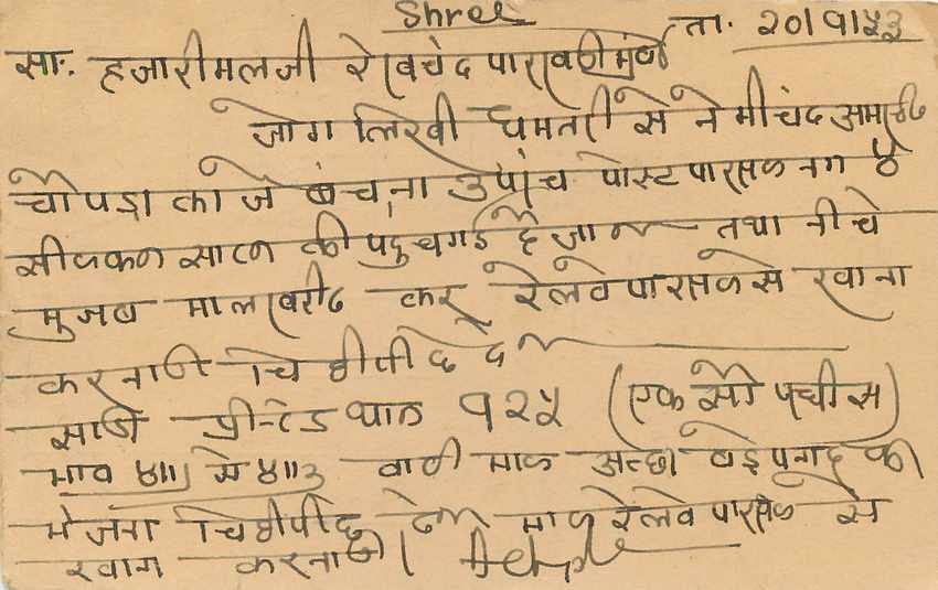 Postal Stationary Entier Postal Inde India  — Verso