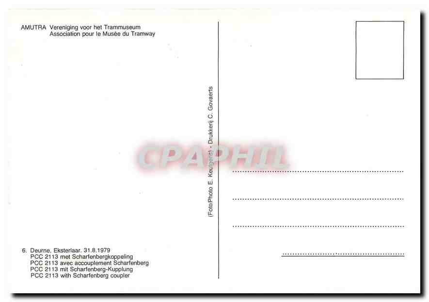 CPM Amutra Vereniging voor het Trammuseum Association pour le Musee du Tramway PCC 2113 — Verso