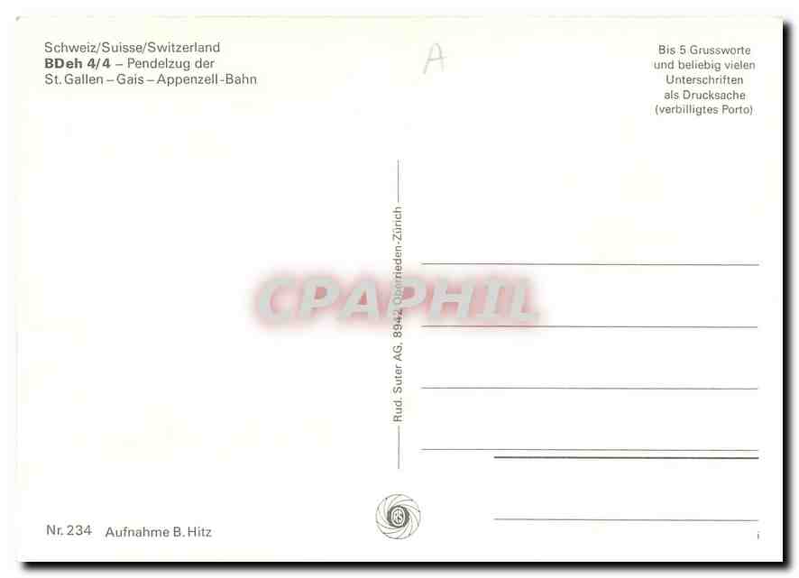 CPM Switzerland Pendelzug der St Gallen Gais Appenzell Bahn  — Back