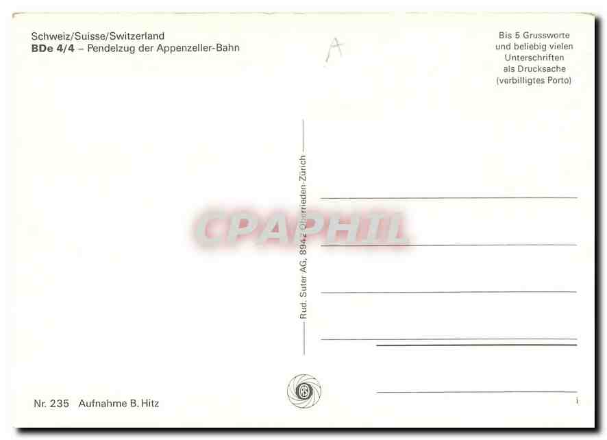 CPM Switzerland Pendelzug der Appenzeller Bahn  — Rückseite