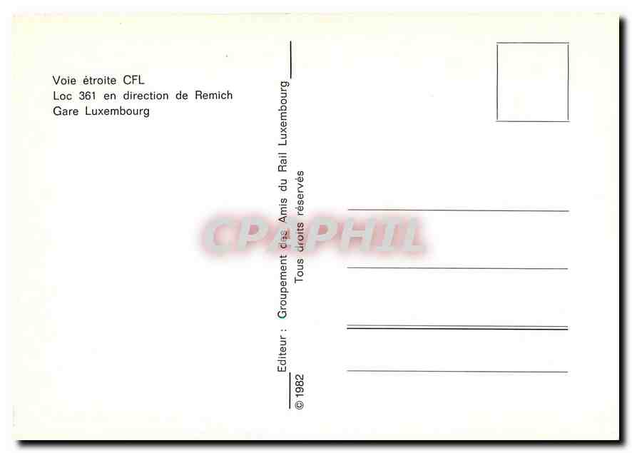 CPM Voie etroite CFL Loc 361 en direction de Remich Gare Luxembourg  — Verso