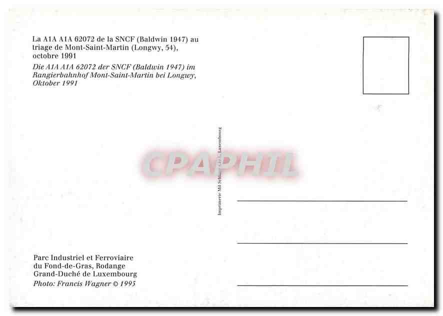 CPM La A1A A1A 62072 de la SNCF au triage de Mont Saint Martin  — Verso