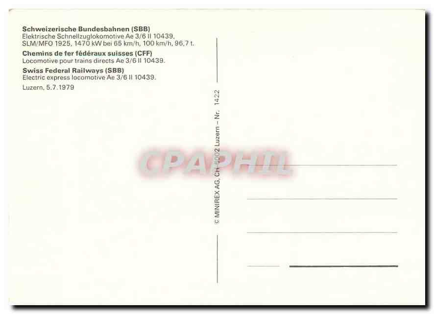 CPM Chemins de fer federaux suisses  — Rückseite