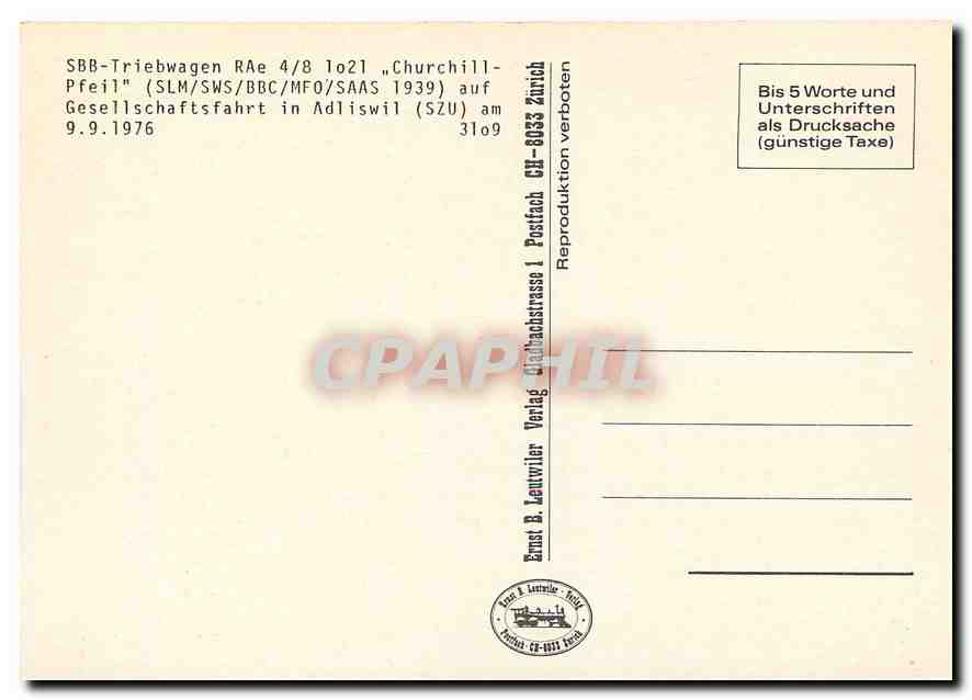 CPM SBB Triebwagen RAe Churchill Pfeil  — Rückseite