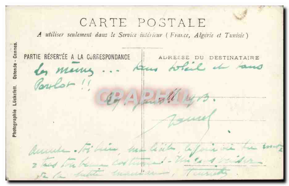 Carte Photo CPA plages Couple annees folles BeAu CLICHE (Cannes) — Rückseite