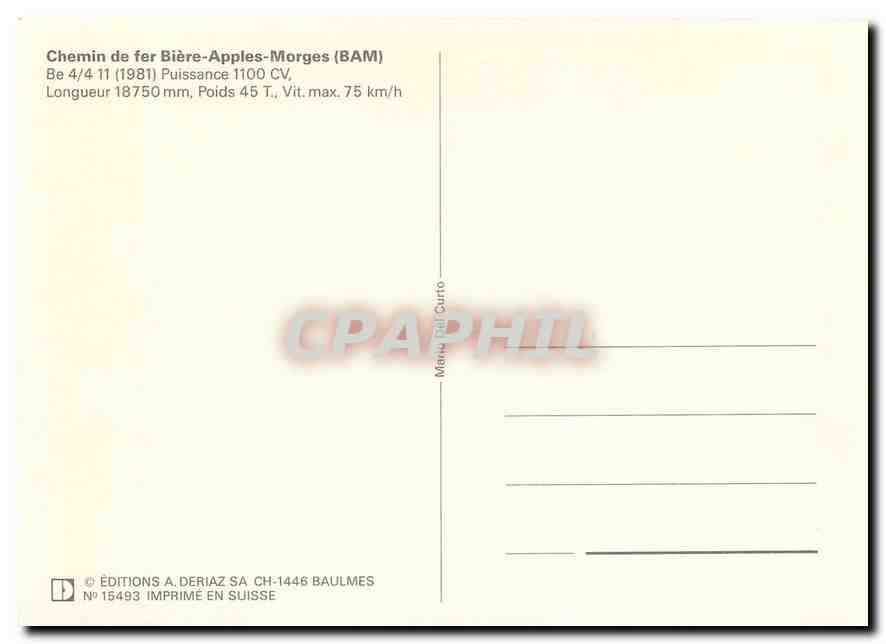 CPM Chemin de fer Biere Apples Morges BE 4 4 11  — Verso