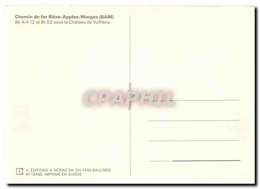 CPM Chemin de fer Biere Apples Morges  BE 4 4 12 Château de Vufflens — Back