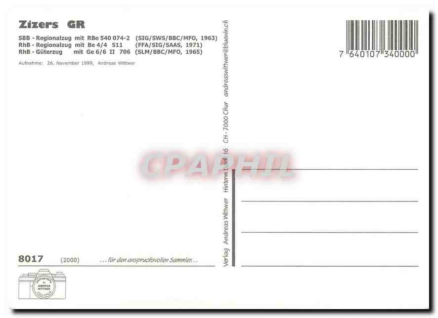 CPM Zizers GR SBB Regionalzug  — Rückseite