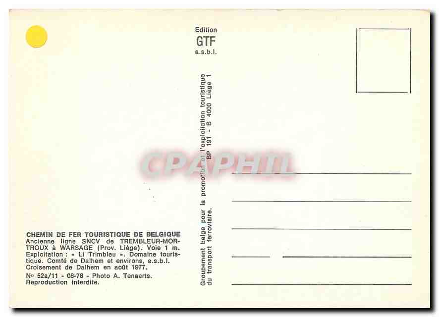CPM Chemin de fer Touristique de Belgique Trembleur Mortroux a Warsage — Back