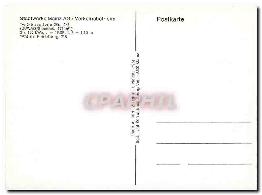 CPM Stadtwerke Mainz AG Verkehrsbetriebe  — Rückseite