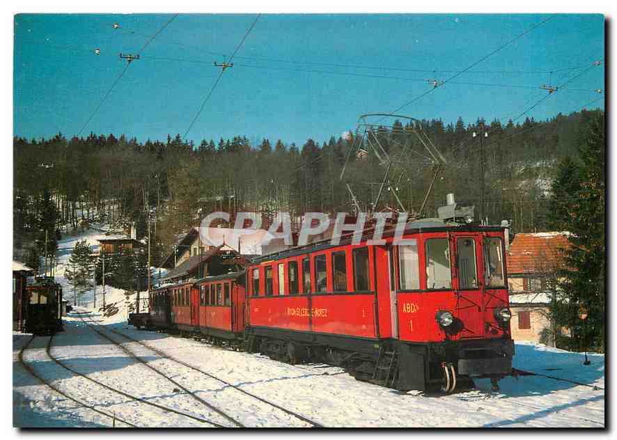 CPM Neige et soleil au Nyon St Cergue avec une ABDE en tete d'un train vers Nyon