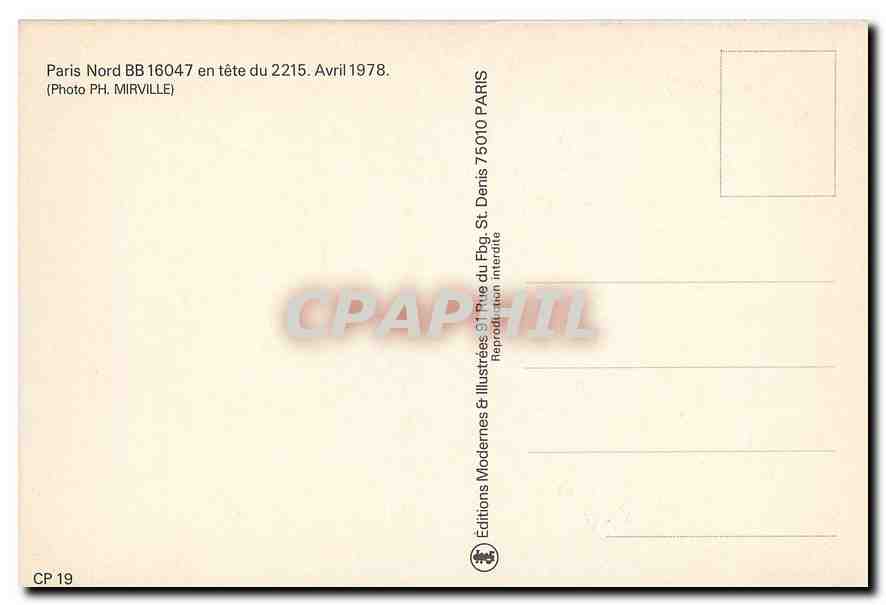 CPM Paris Nord BB 16047 en tete du 2215 — Verso